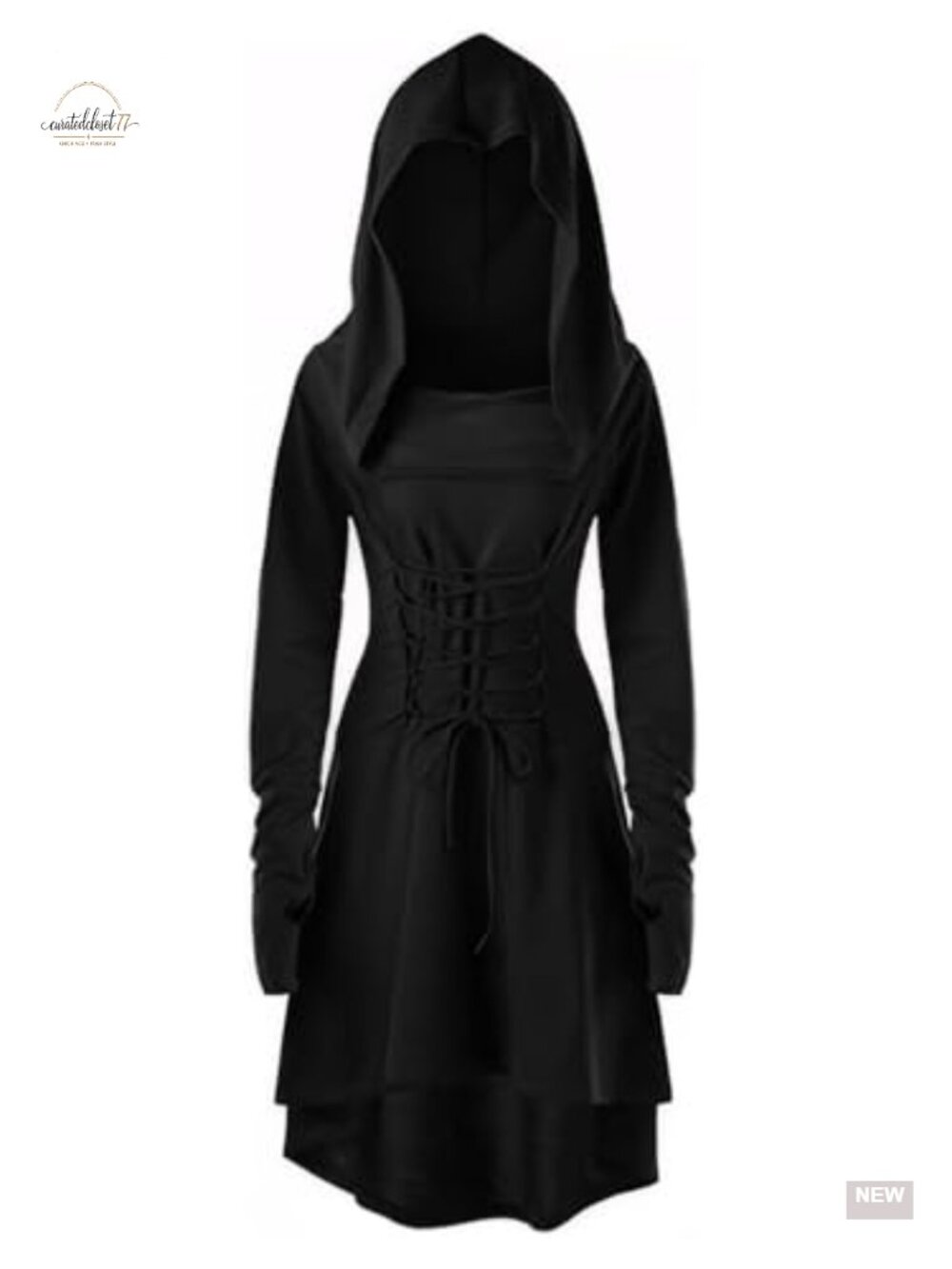 Womens Renaissance Hooded Robe Lace Up Vintage High Low Costume
